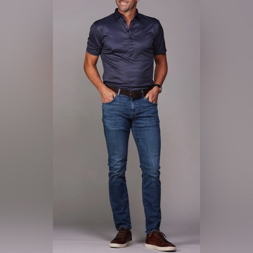 Collars & Co NWT Men’s Semi-Spread Collar Polo In Midnight Micro Dot.  Sz Large - Picture 10 of 15